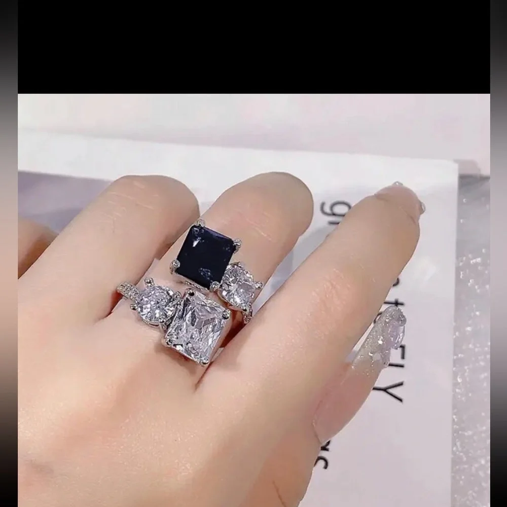 - Sapphire 3CT square cut 925 stamped swarovski elements adjustable ring